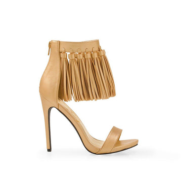 Skin colored women heels with frills on top