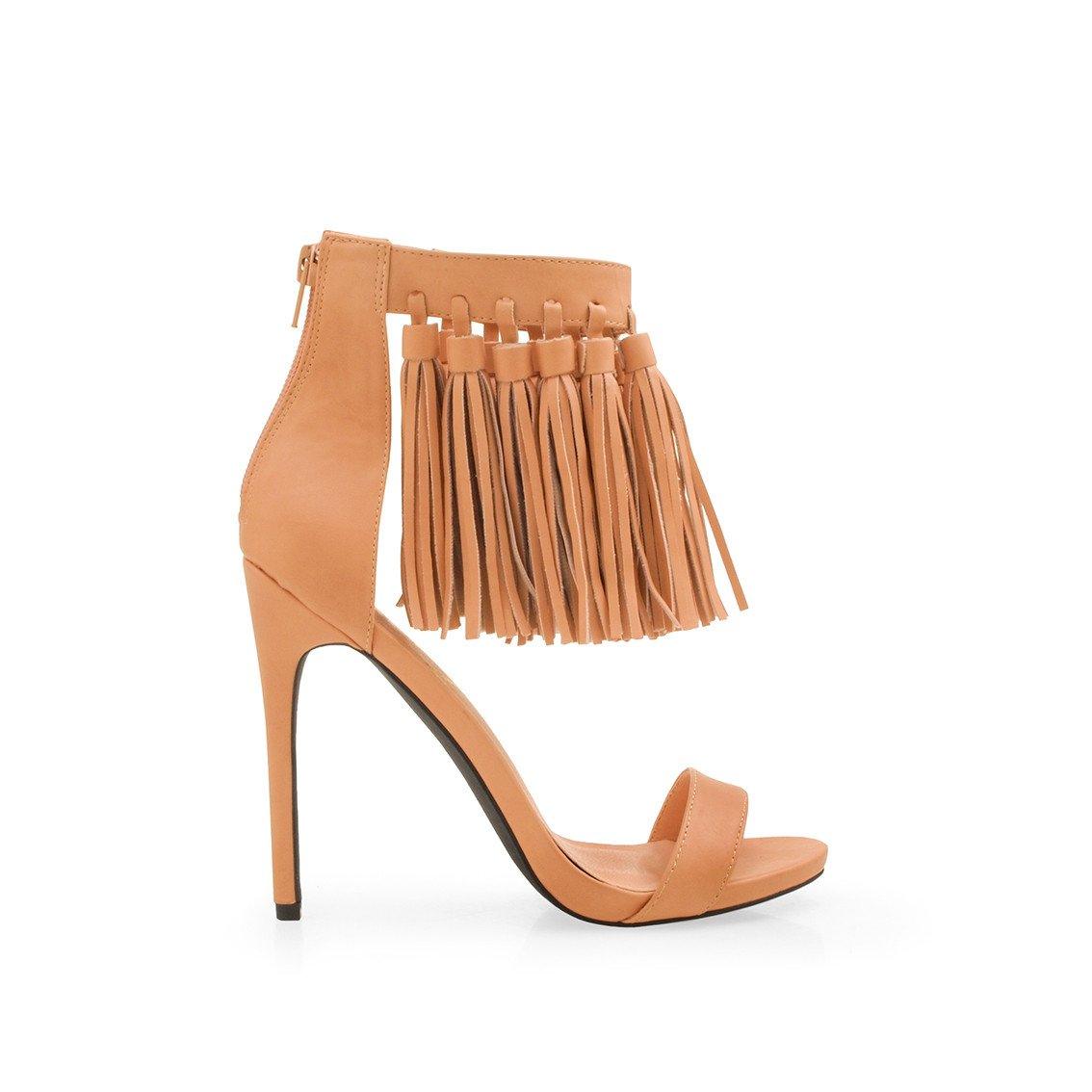 Nude colored women heels with frills on top