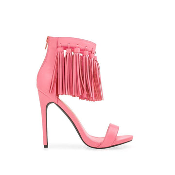 Pink colored women heels with frills on top