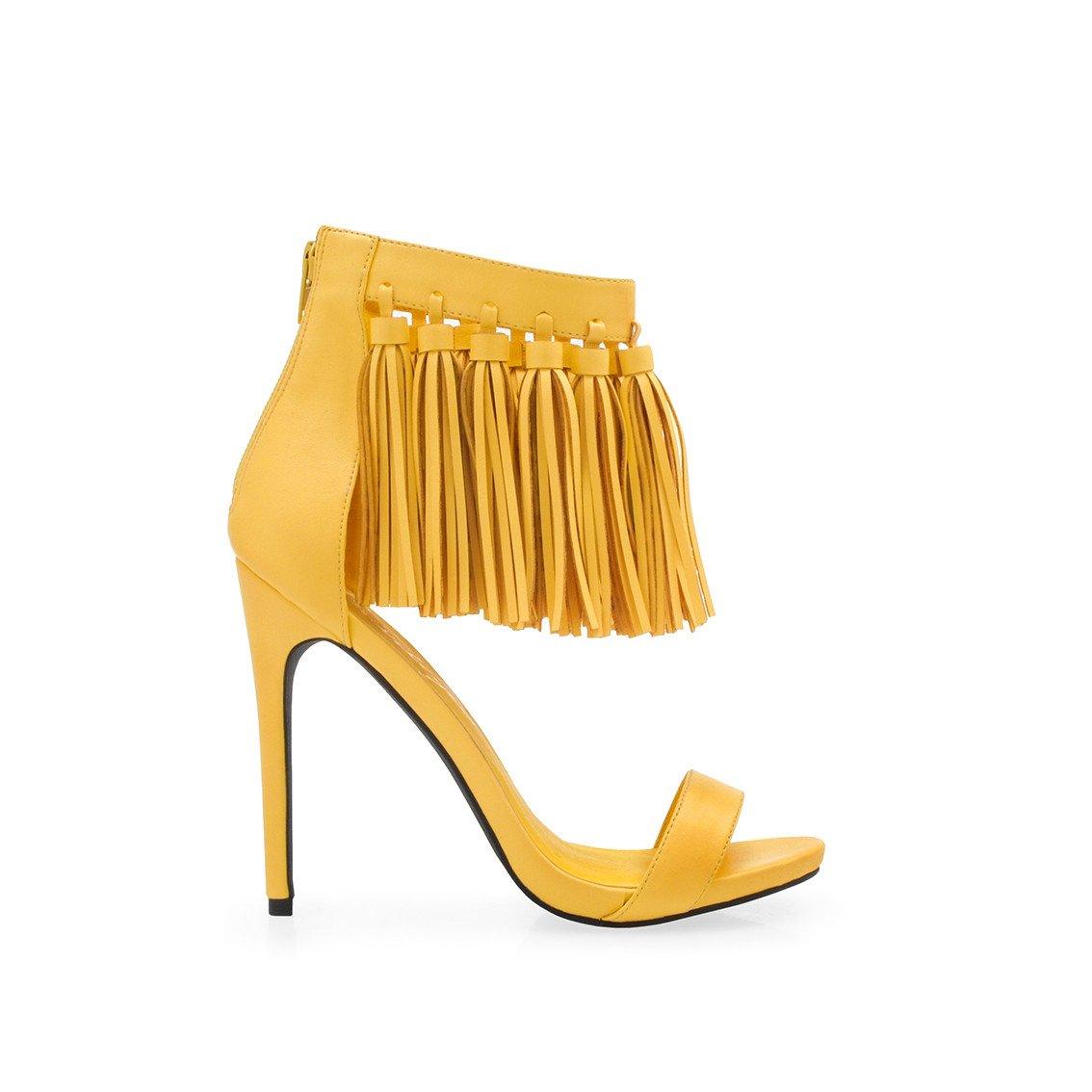 Yellow colored women heels with frills on top