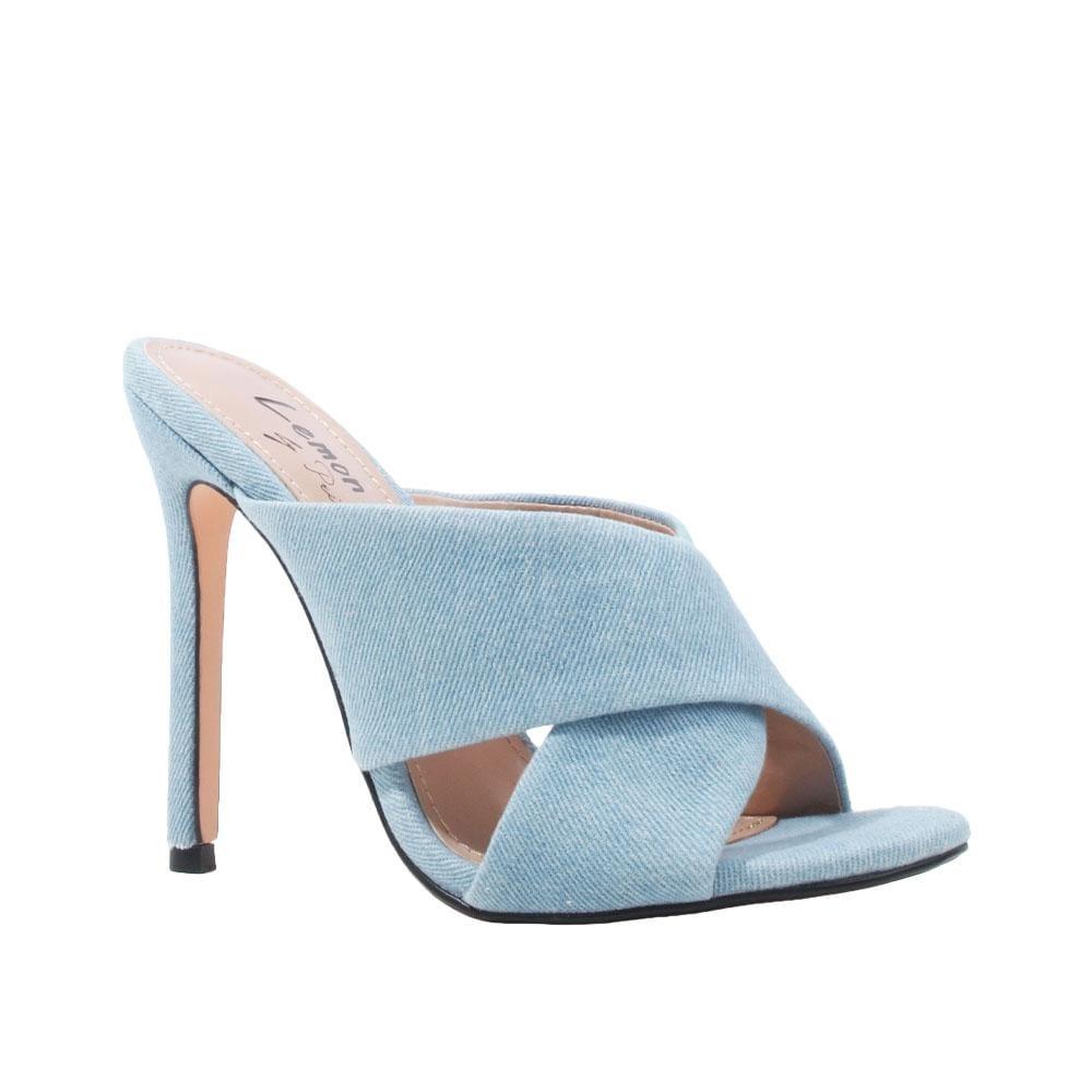 Light blue colored slip-on women heels-corner view