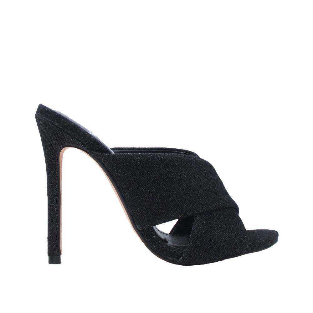 Black colored slip-on women heels-side view