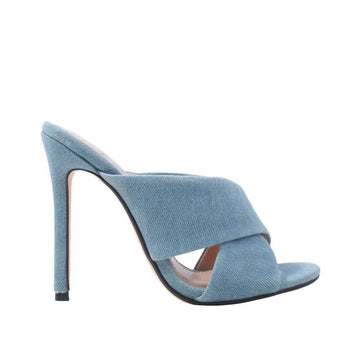 Denim colored slip-on women heels-side view-side view