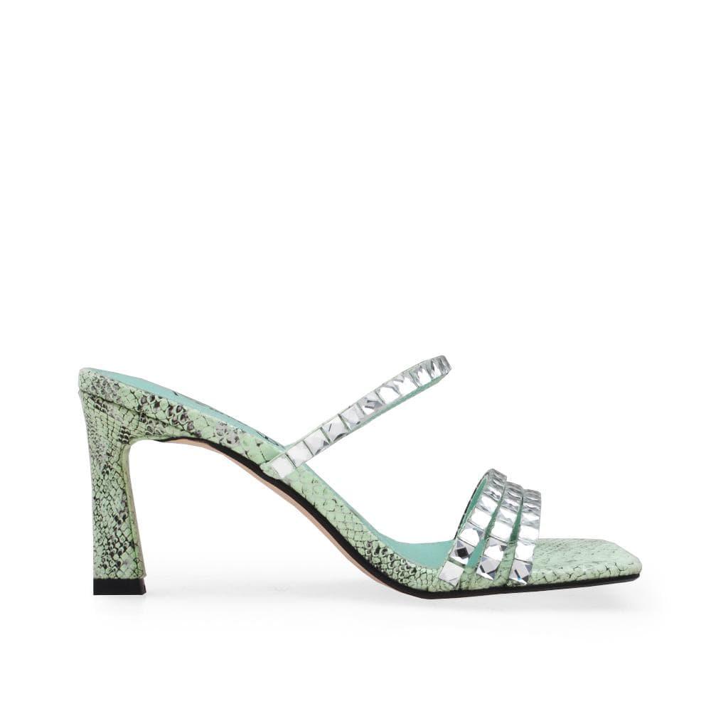 Women heels in mint with rhinestones