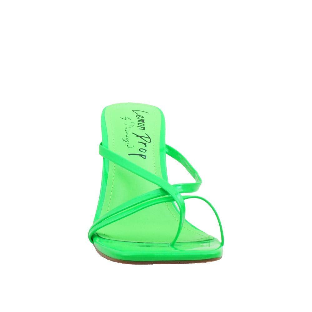 Vegan leather square toe women's heel in lime-front view