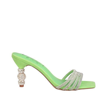 Vegan suede heels with rhinestones in neon green-side view