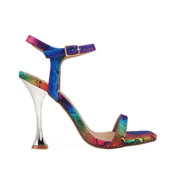 Vegan leather women's block heel with lace front in rainbow