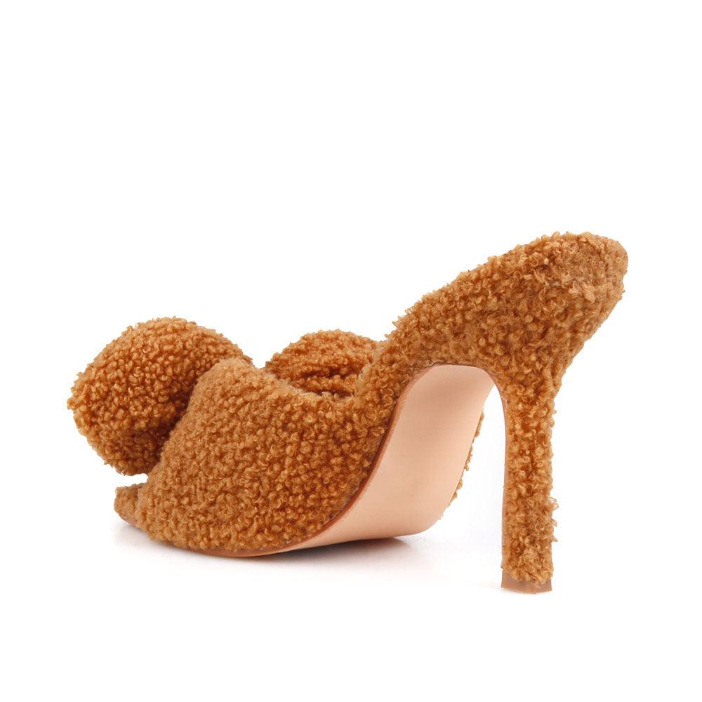 tan women heels made with vegan shearling-posterior view