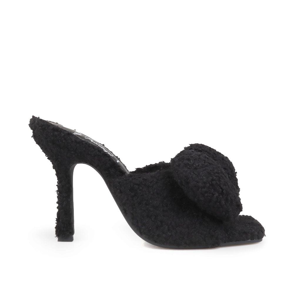 Black women heels made with vegan shearling-side view