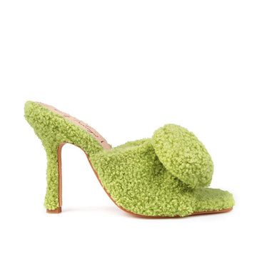 Green women heels made with vegan shearling-side view