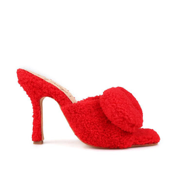 Red women heels made with vegan shearling-side view