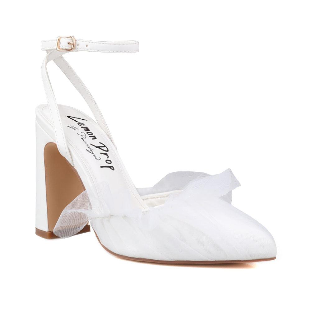 White women heels with frill-corner view