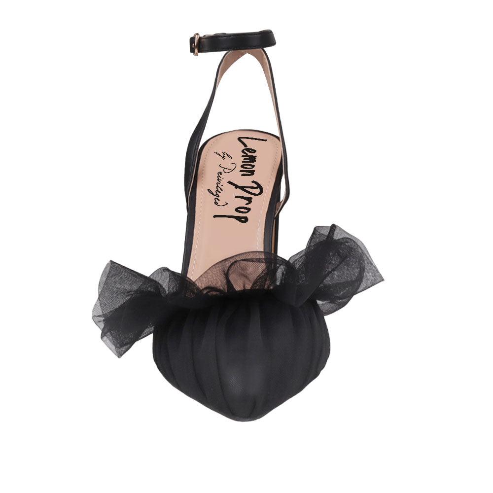 Black women heels with frill-front view