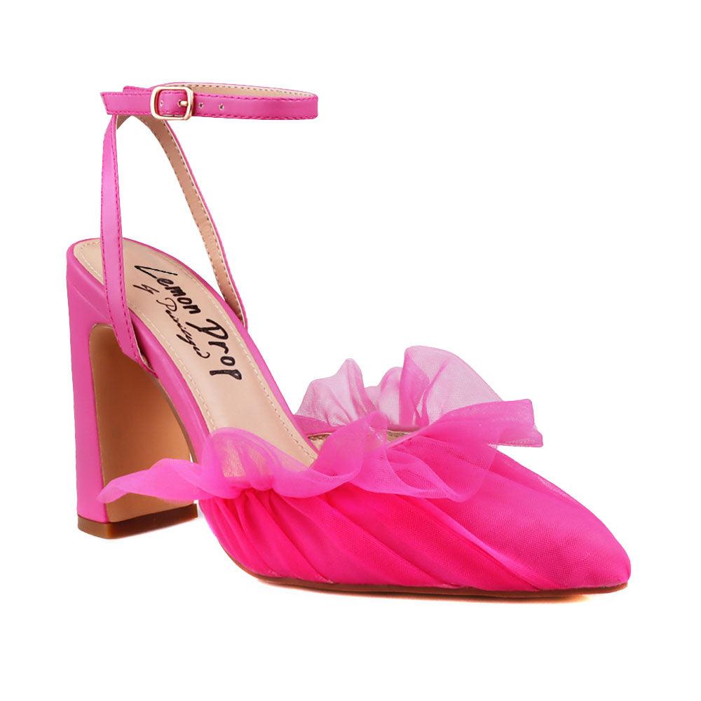 Pink women heels with frill-corner view