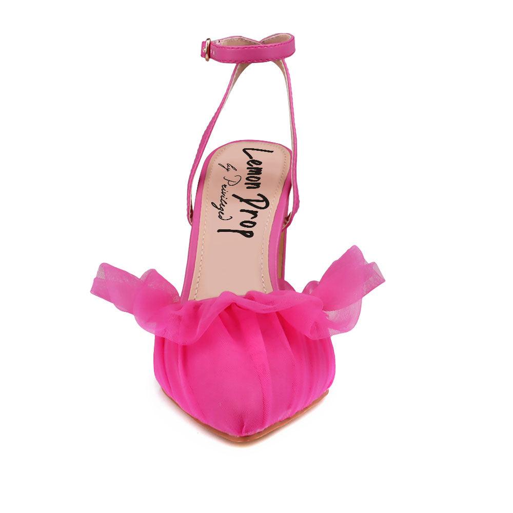 Pink women heels with frill-front view