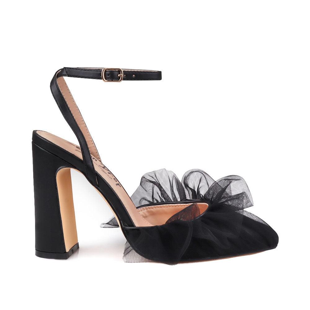 Black women heels with frill-side view