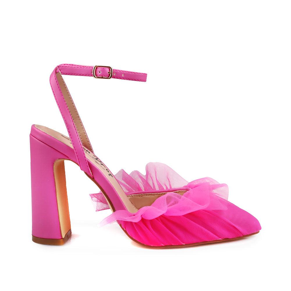 Pink women heels with frill-side view