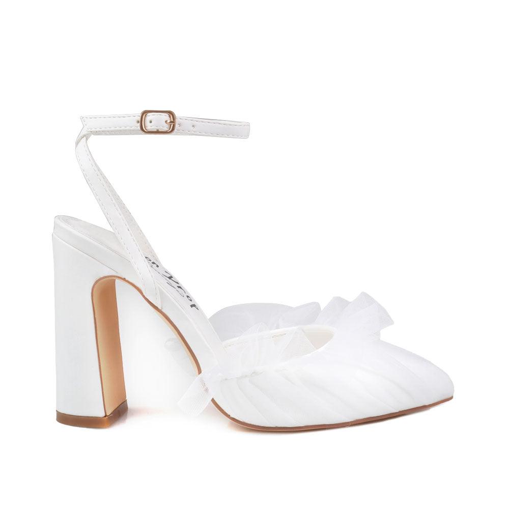 White women heels with frill-side view