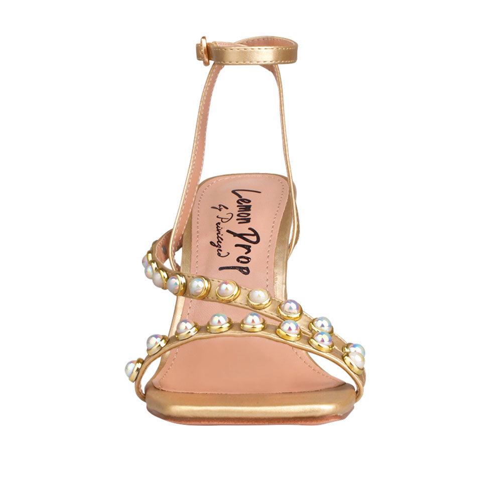 Women heels in gold with pearls-front view