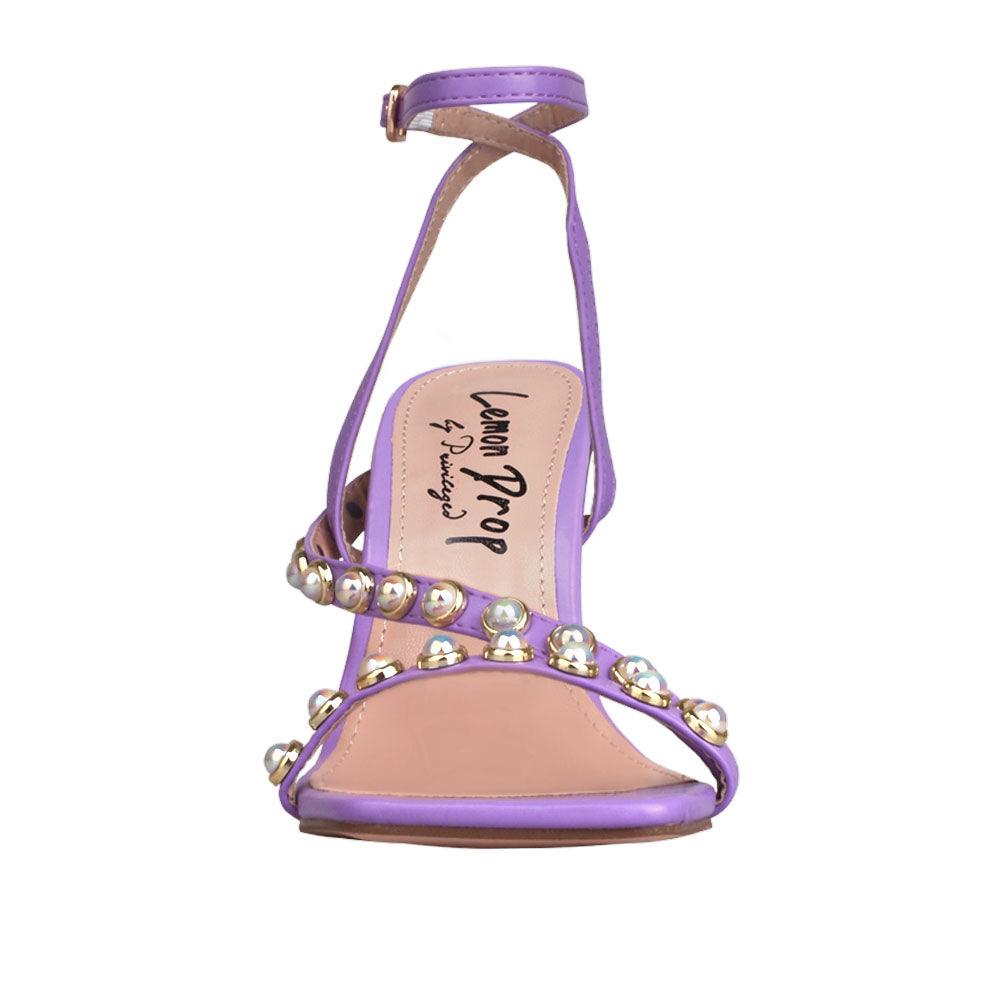 Women heels in purple with pearls-front view