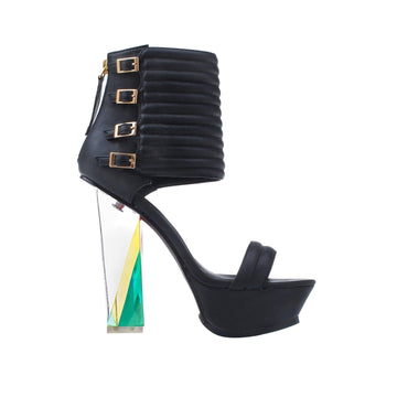 Black synthetic upper with clear lucite women heels in black