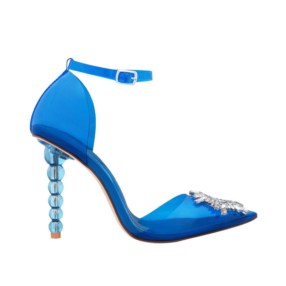 Translucent vinyl top women shoes pearl heel in blue