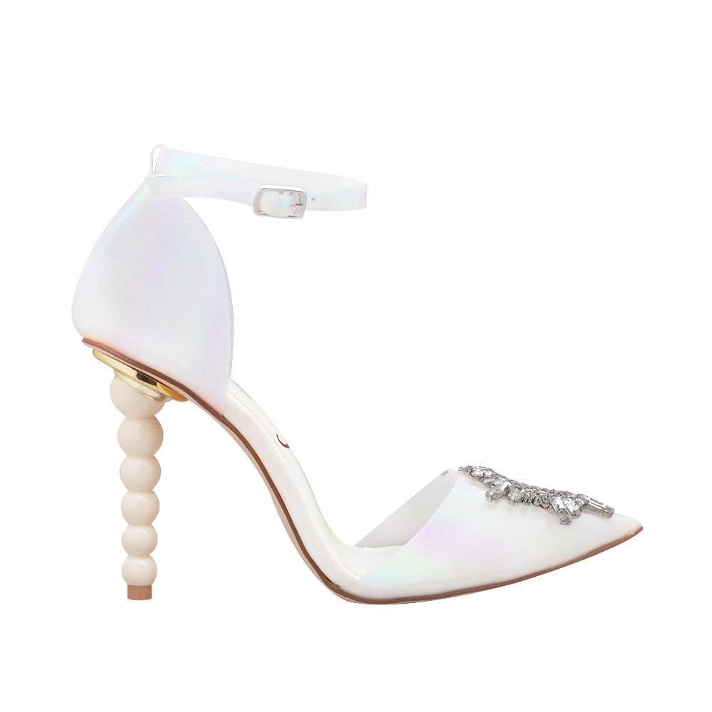 Translucent vinyl top women shoes pearl heel in white