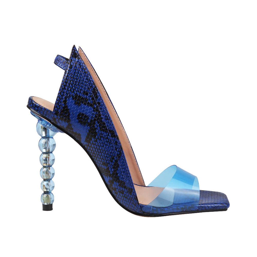 Women's vegan leather shoes with pearl heel in cobalt