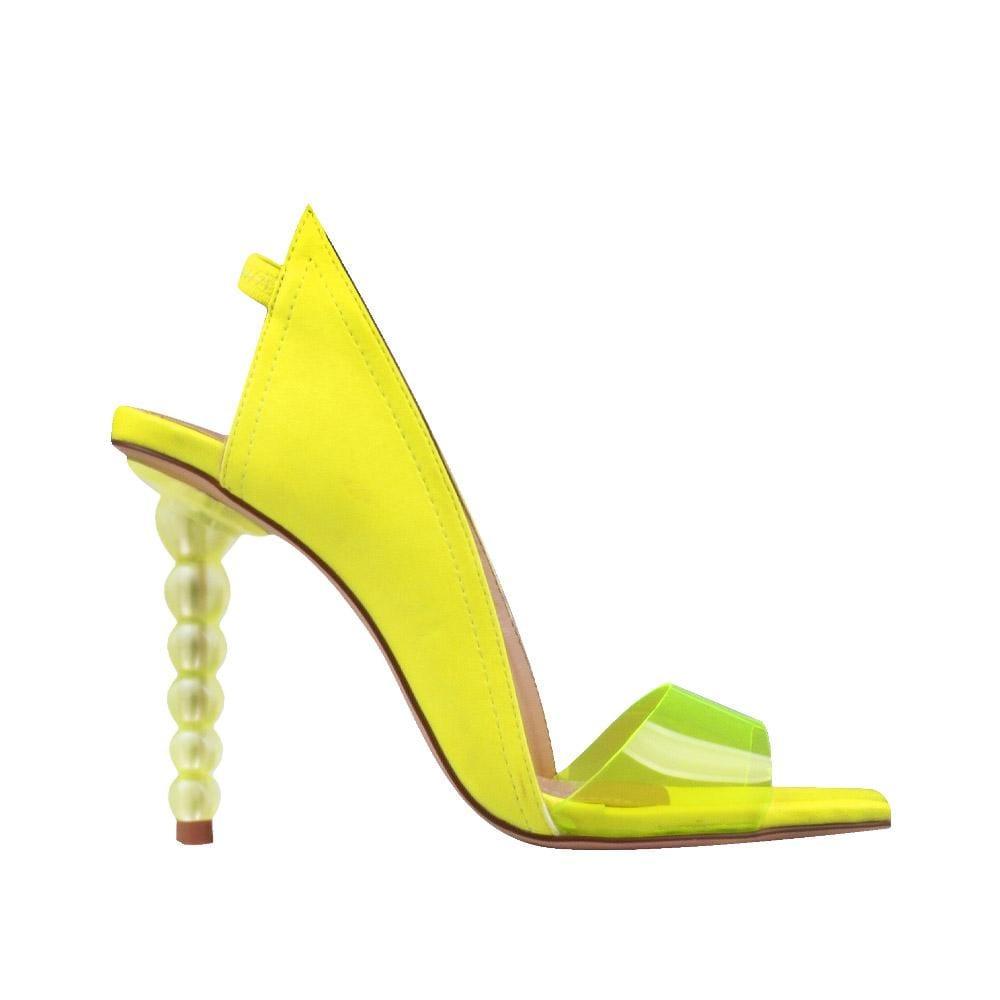 Vegan leather upper women shoes with pearl heel in yellow color