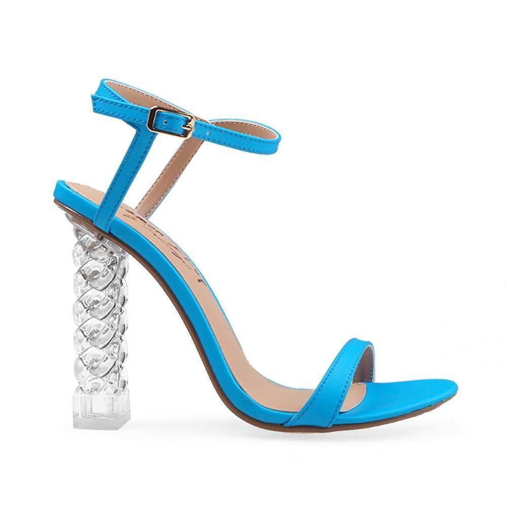 Blue diamond block heels with ankle buckle clasp