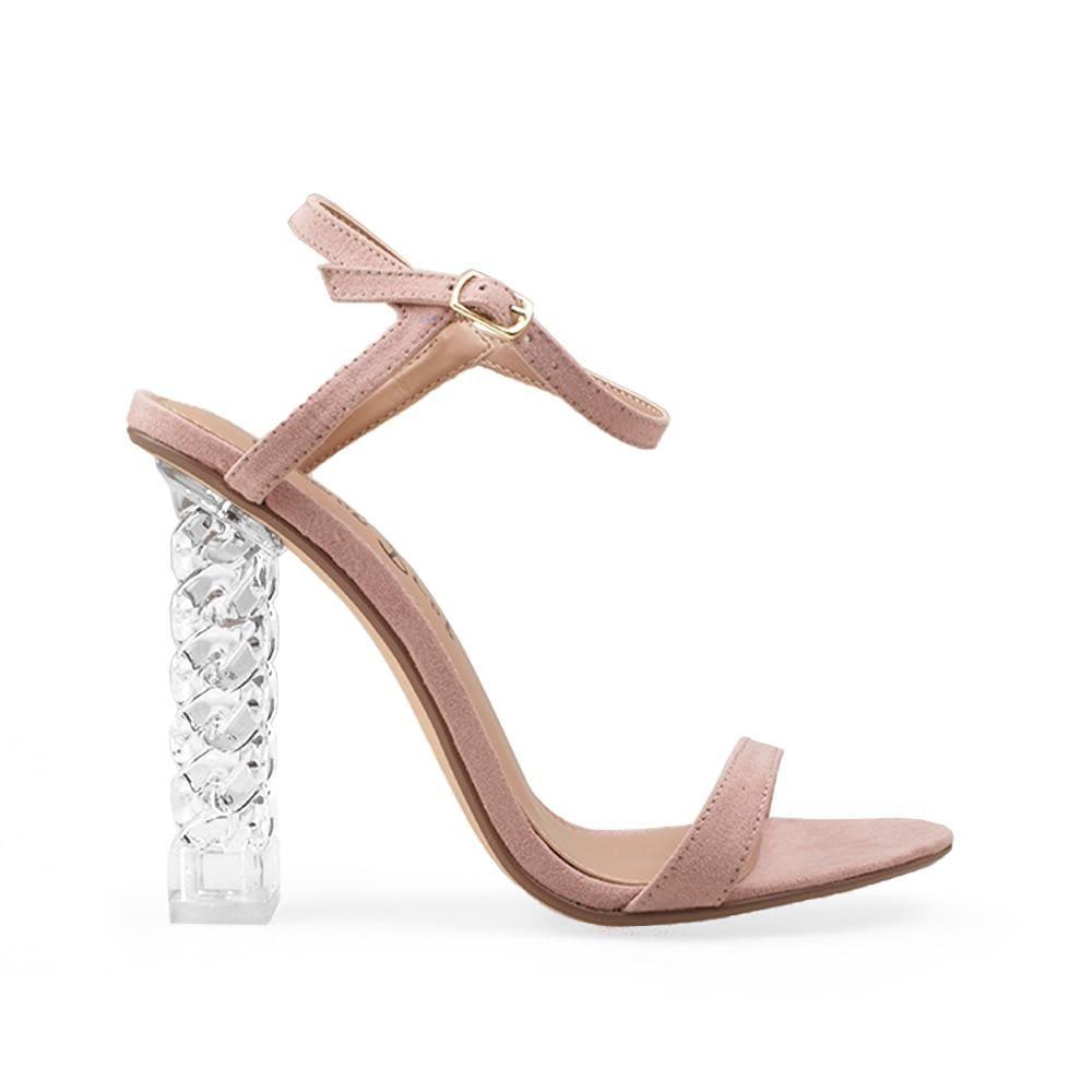 Heels in nude diamond block with ankle buckle closure