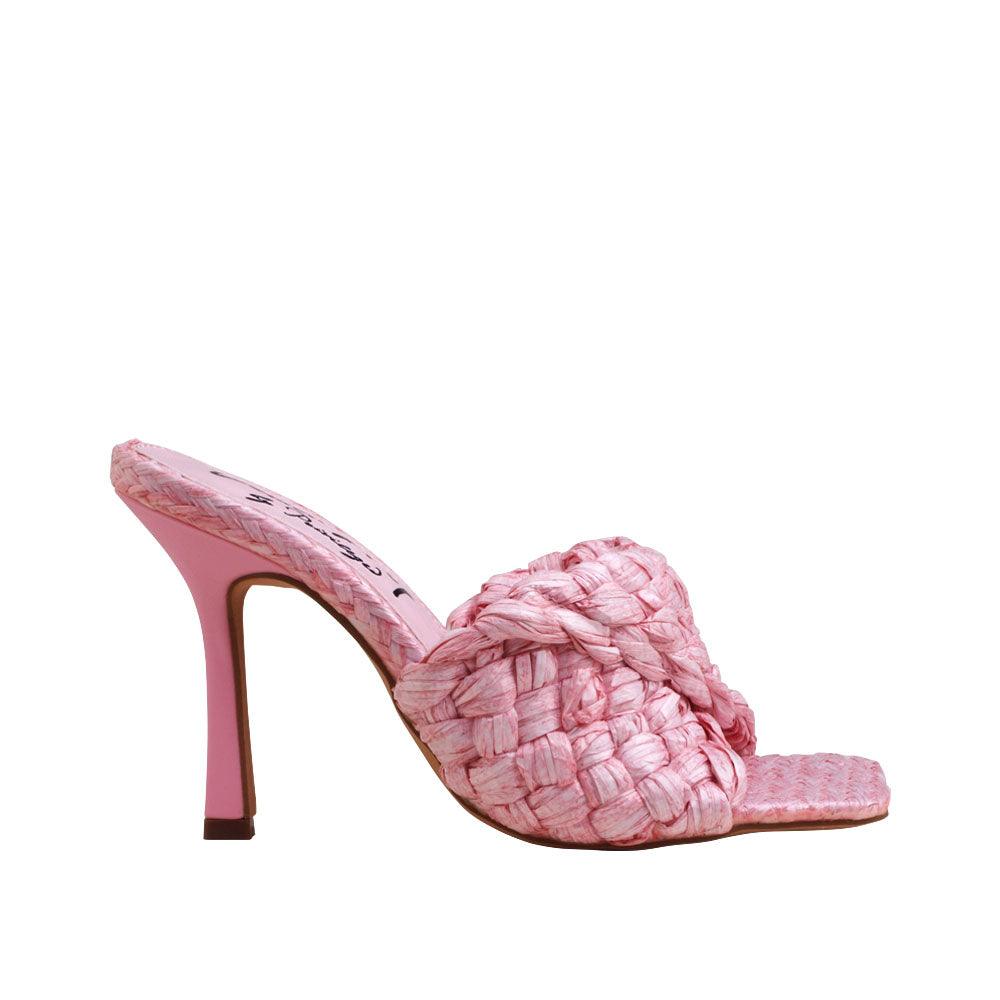 Pink women heels with designed mule and slip-on style