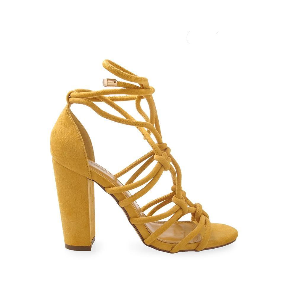 Mustard shoes for women with lace strap design and ankle lace closure