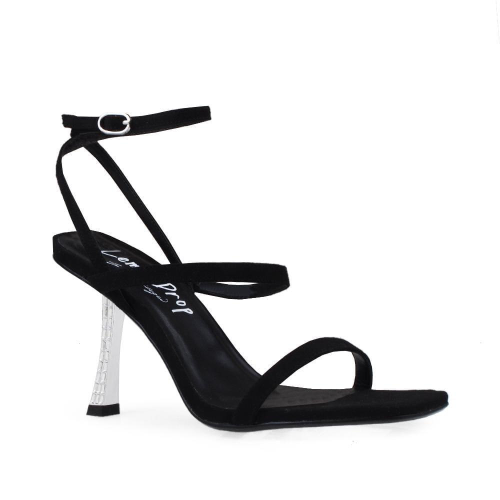 Square toe women's heel in black-corner view