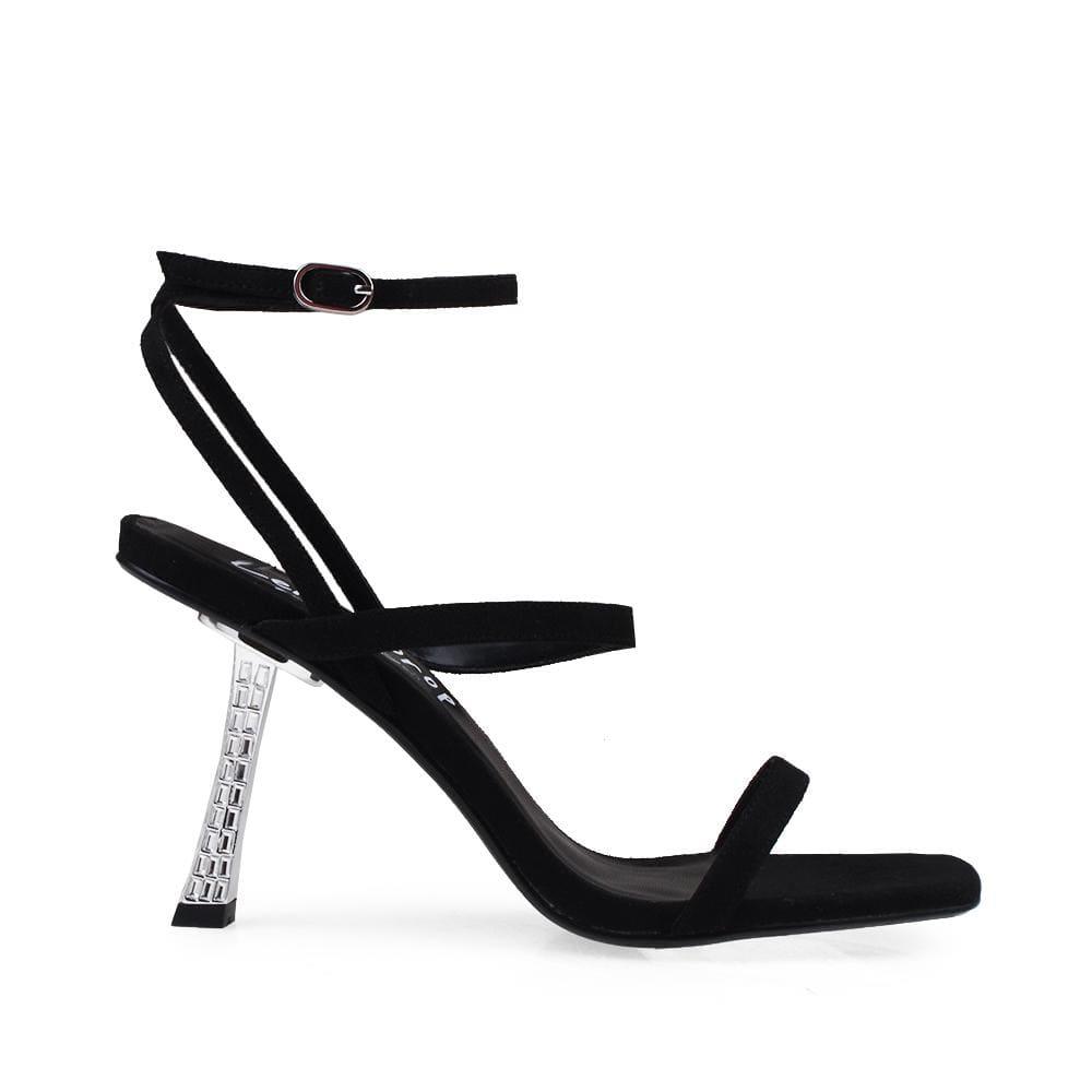 Square toe women's heel in black-side view