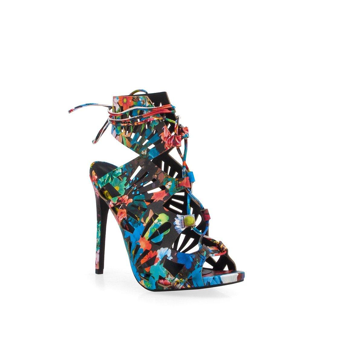 Floral printed leatherette women's heel-corner view