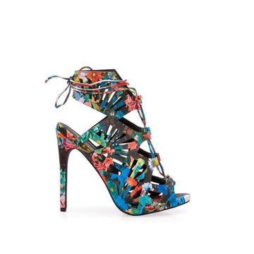 Floral printed leatherette women's heel-side view