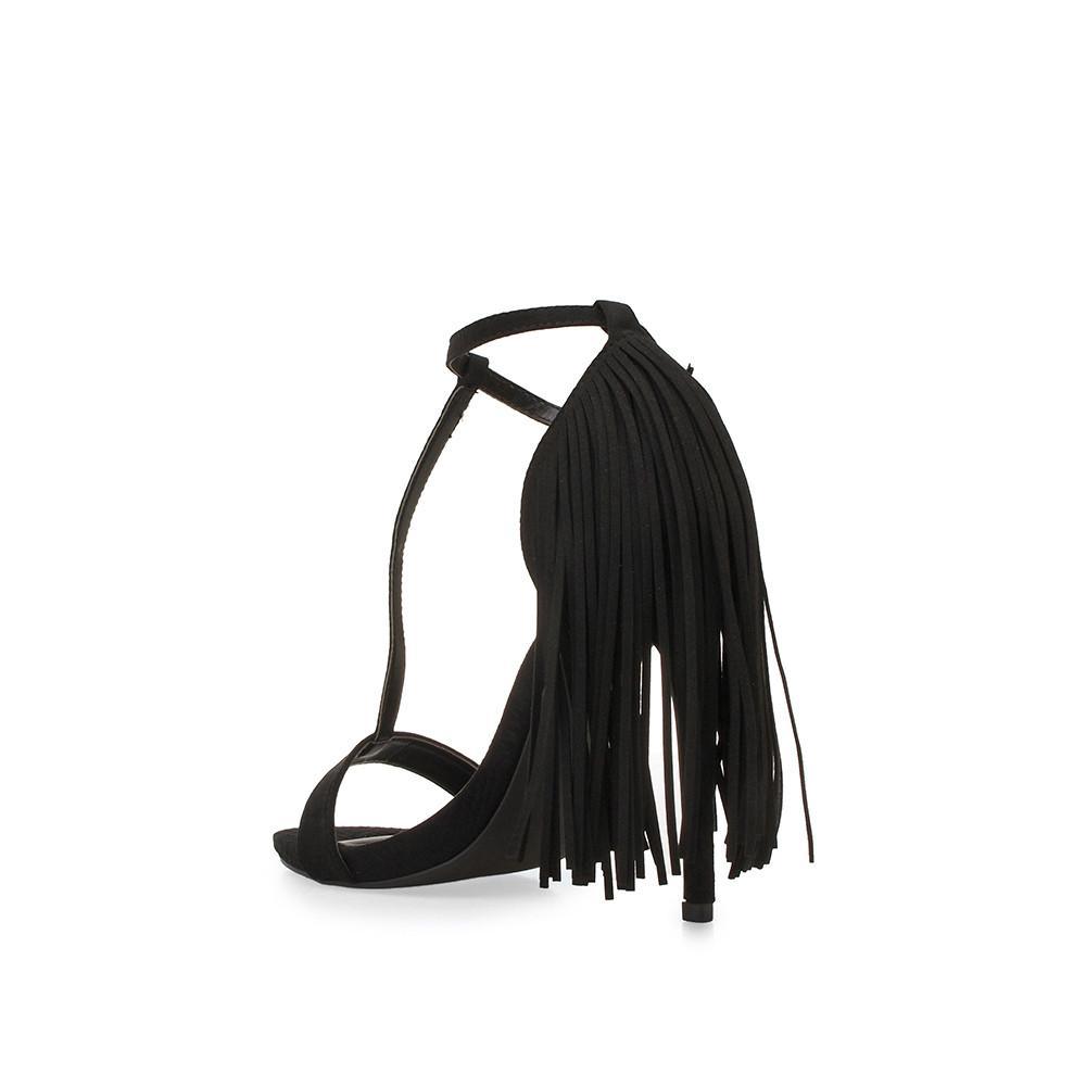 Synthetic Suede women's heel in black with fringe-posterior view