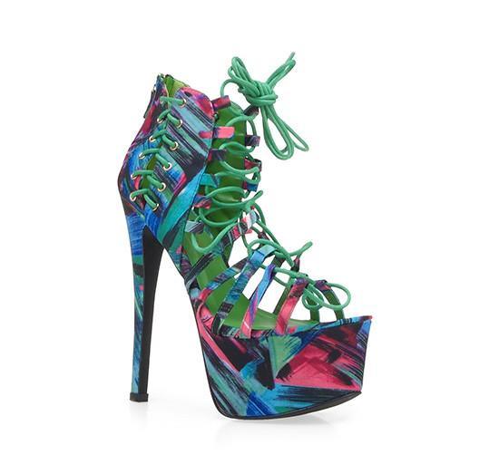 Multi-green coral leatherette corset ankle women's heel-corner view