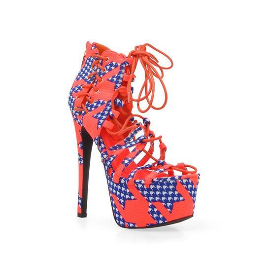 Blue neon coral leatherette corset ankle women's heel-corner view