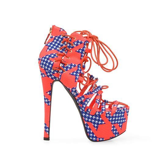 Blue neon coral leatherette corset ankle women's heel-side view