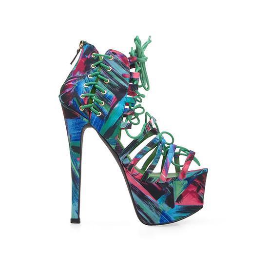 Multi-green coral leatherette corset ankle women's heel-side view