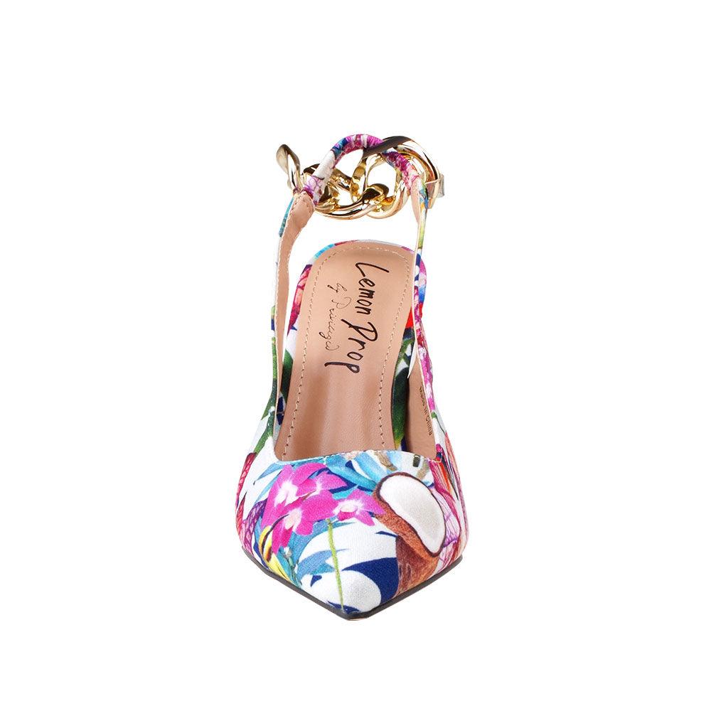 Floral vegan leather women's heel -front view