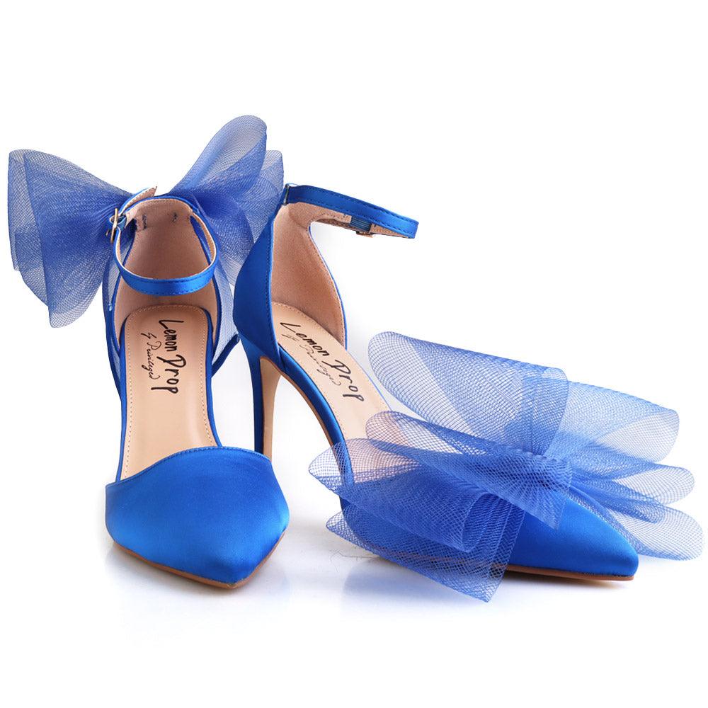 Cobalt coloured women's heel with front and back bow