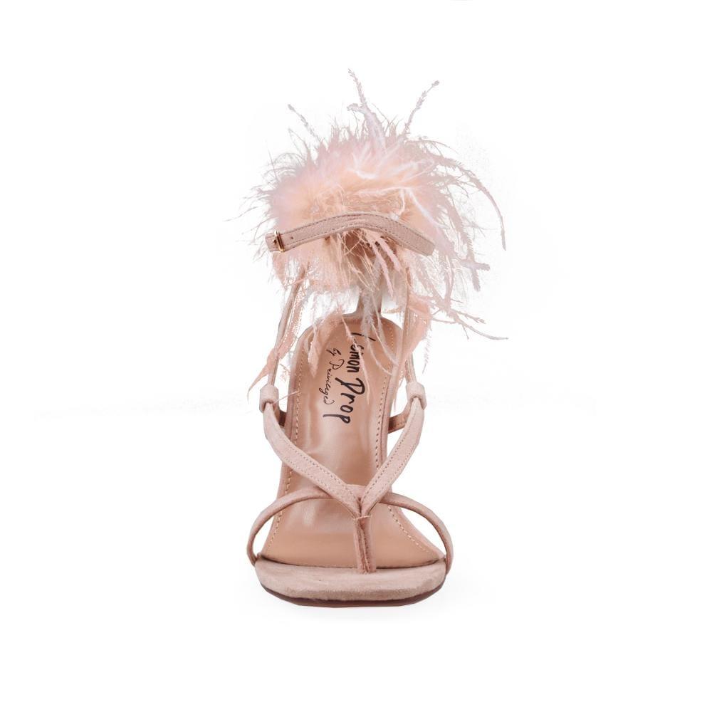 Microfibre women's heel with feather in nude-front view