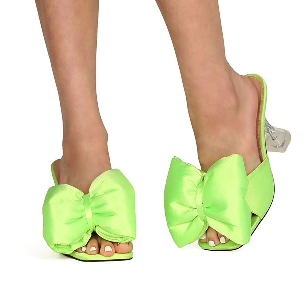 Satin upper with bow women's hexagon heel in lime