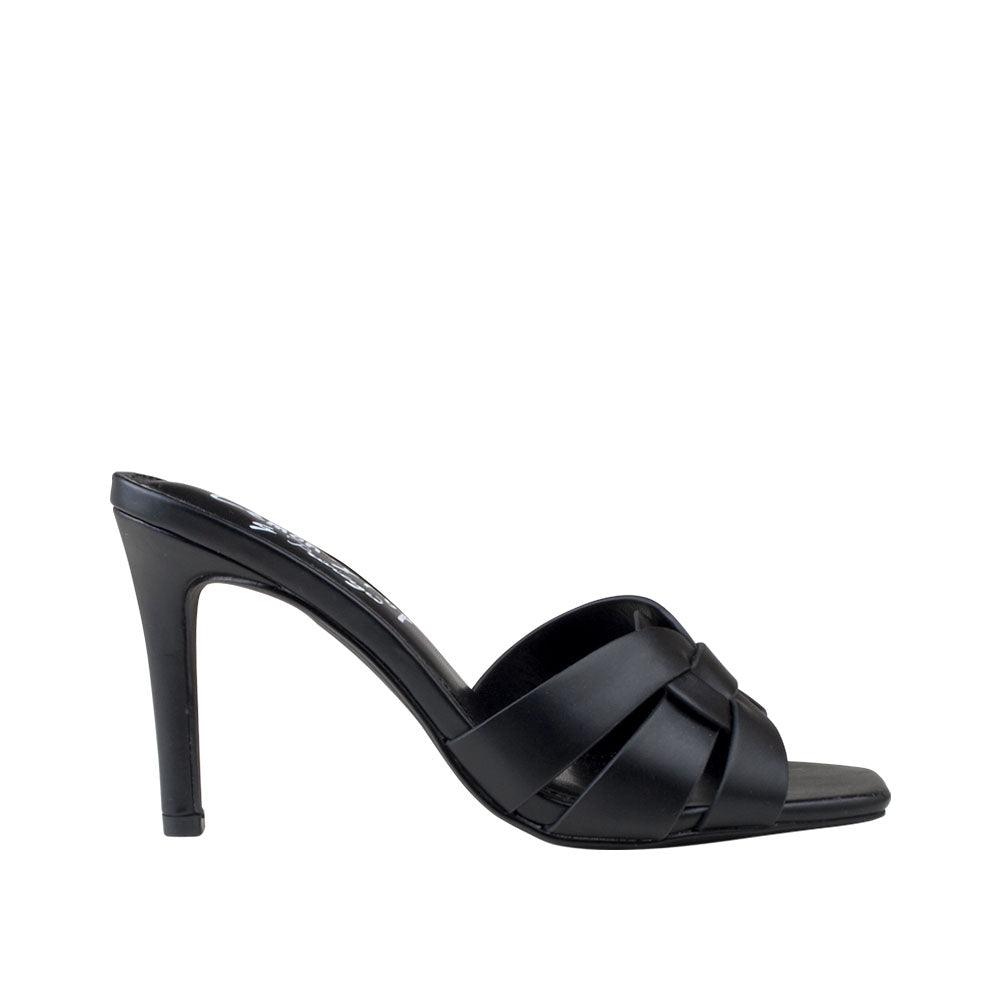 Vegan leather black open toe women's heel-side view