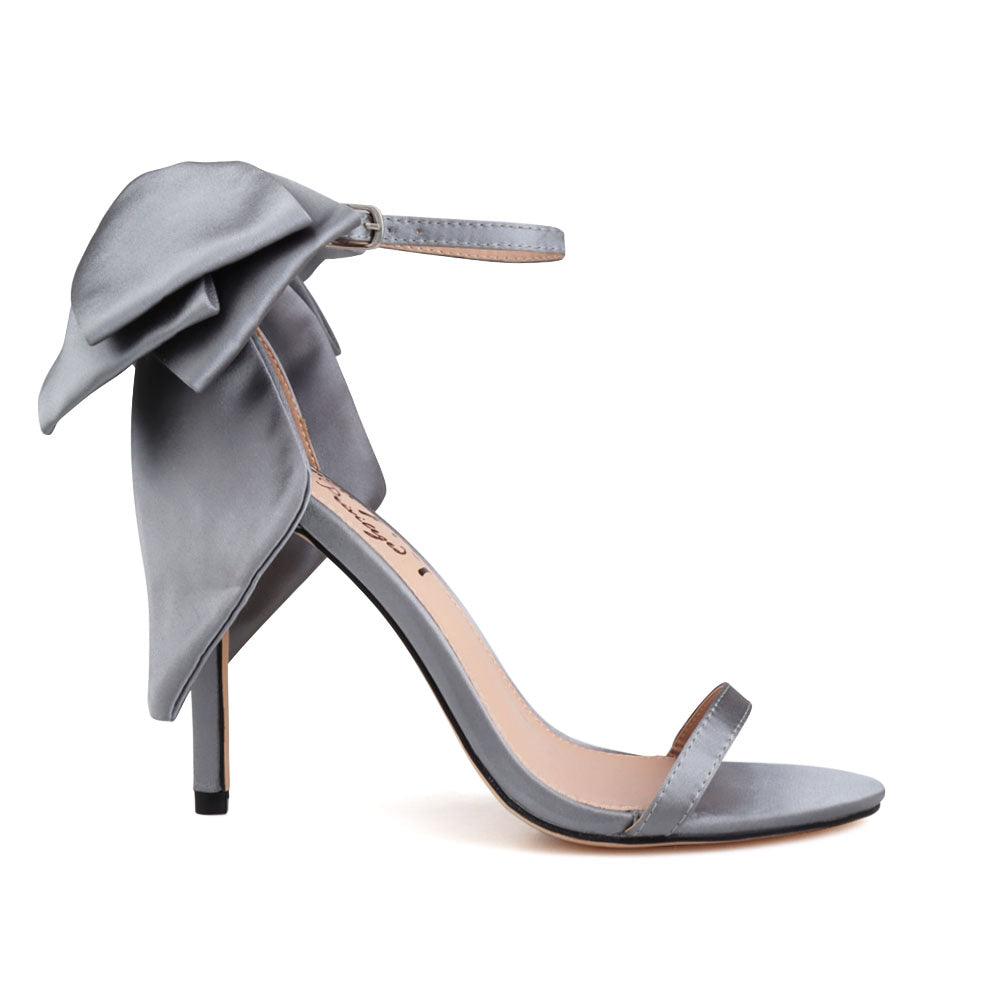 Satin covered upper spiked women heel in grey