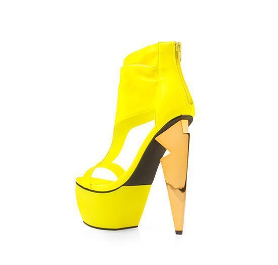 Neon yellow pointy-toed silhouette heel in suede for women-posterior view