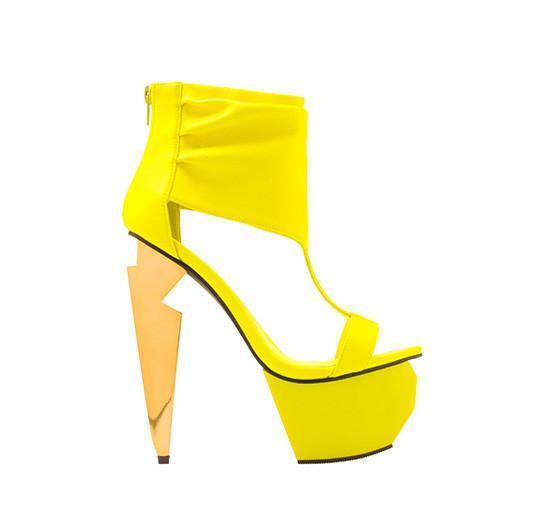 Neon yellow pointy-toed silhouette heel in suede for women-side view